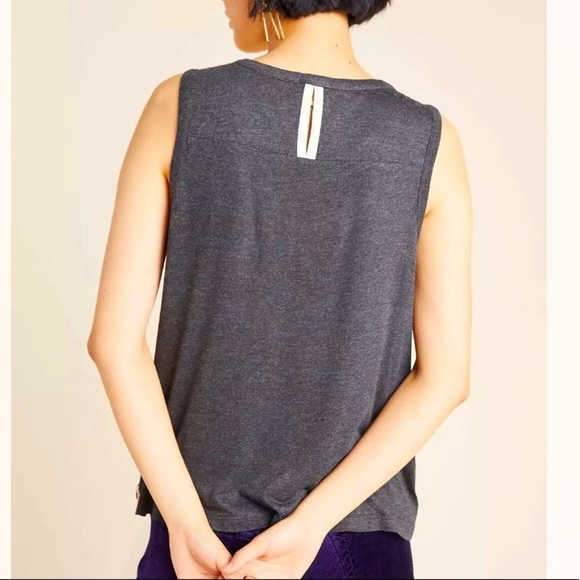 Anthropologie NWOT TINY AUBERTE SEQUIN STRIPE TANK BLOUSE KNIT TOP GREY Size S - Picture 2 of 8